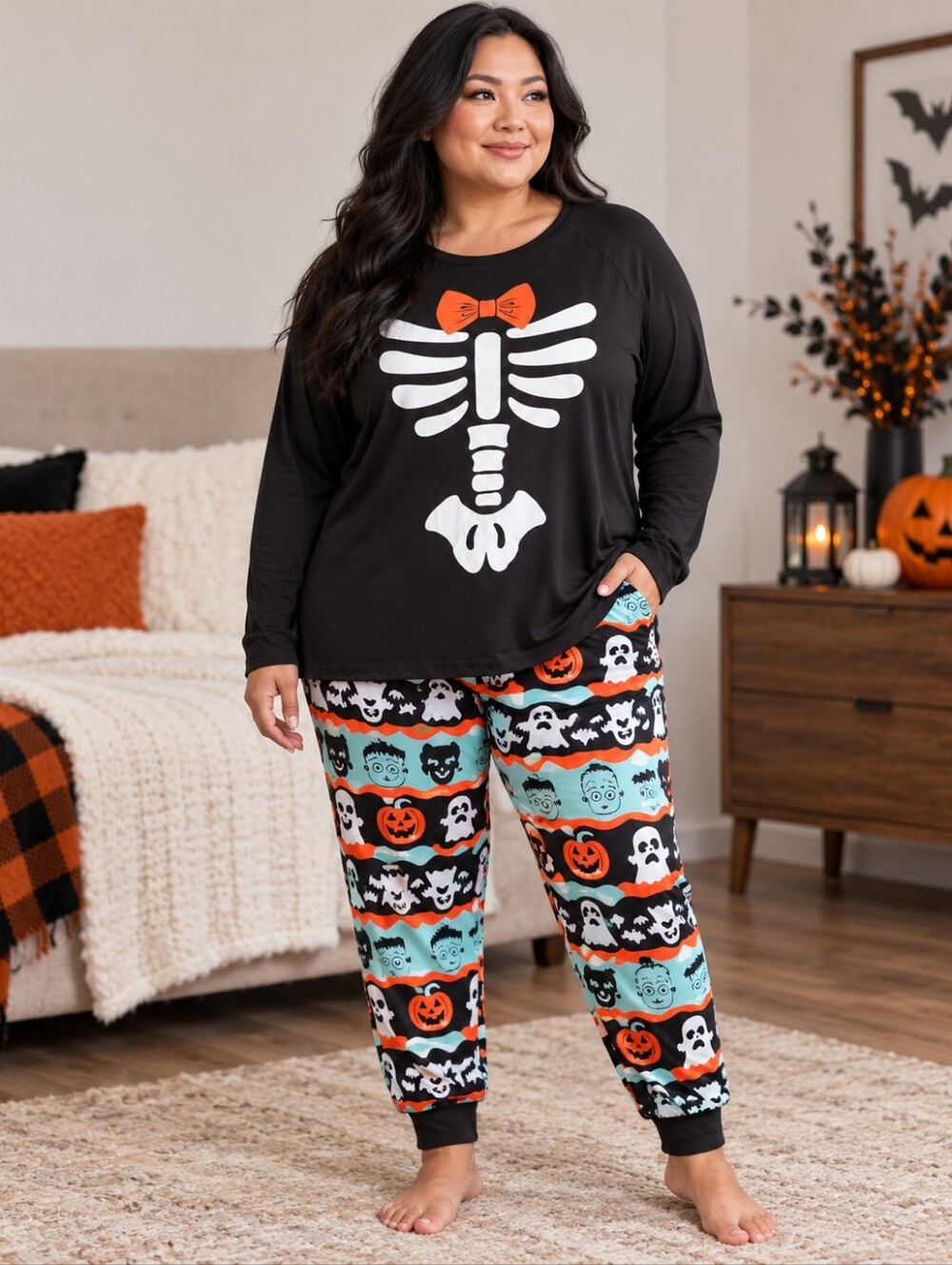 Halloween Skeleton Pajama Set w/ Joggers XL NWT
